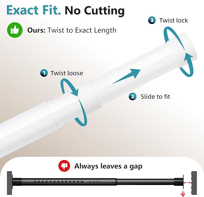 STARLATTA Heavy Duty White Closet Rod: 17-69 Inch Stepless Adjustable Clothes Hanging Bar, 1.3" Diameter Metal Wardrobe Pole with Brackets, No-Cut, for Laundry & RV