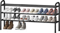 STO STO Long Expandable Shoe Rack 3-Tier, Adjustable Length 33.7”–47.5” Shoe Organizer, Metal Shoes Storage Shelf, Holds Up to 24 Pairs, Non-Slip Feet, for Closet, Entryway, Hallway, Front Door, Black