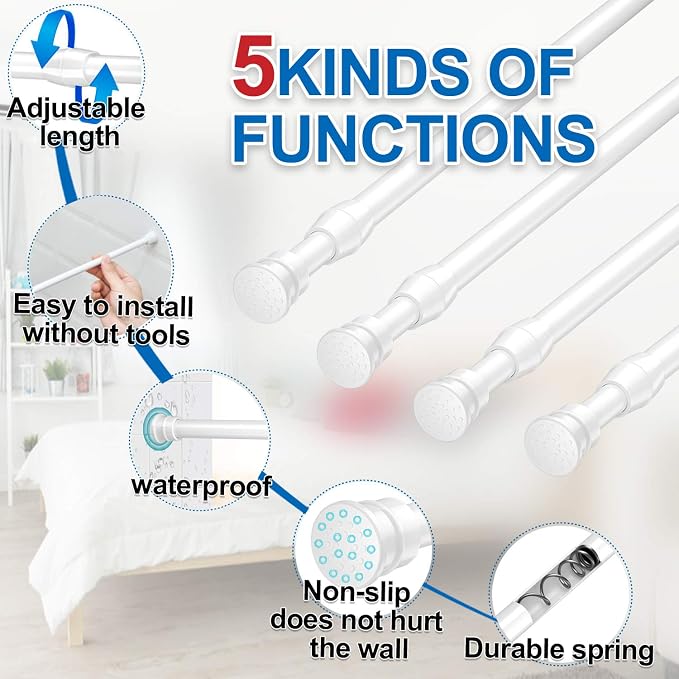 AIZESI Spring Tension Curtain Rods Short Tension Rod (White,28" to 38"-4Pcs)