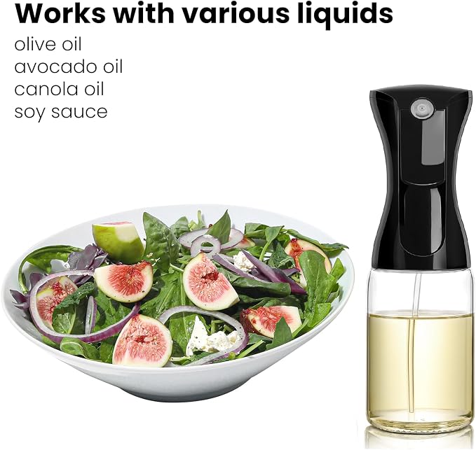 Mistifi oil spray 200ml PET bottle/150ml Glass. Fine Mist Spray Bottle for Air Fryer, Olive Oil, Healthy Nonstick Frying, Commercial & Home Kitchen Use (Black Head*2Pcs)