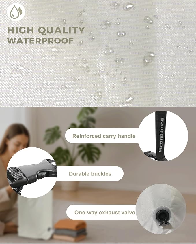 Travel Laundry Bag, Pump-free Vacuum Compression Dirty Clothes Bag, Medium Reusable Waterproof & Washable Laundry Bag, Wet and Dry Bag, Ideal for Suitcases, Laundromats (1 Pack) White