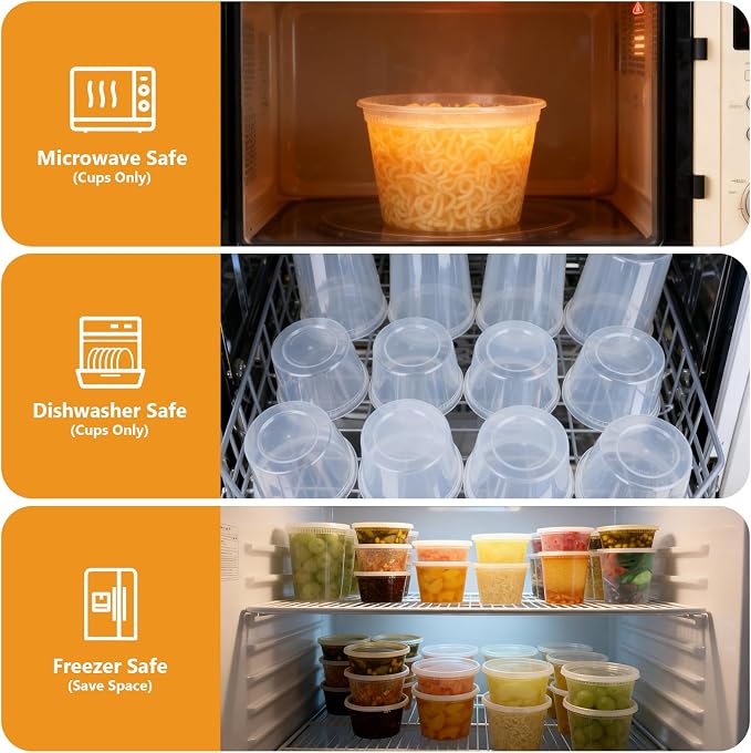 NESCCI 72 Sets (144-Piece) Deli Containers with Lids,8oz X 72 Set Each, Leak-Proof & BPA Free Airtight Takeout Plastic Food Storage Containers for Soup, Meal Prep, Microwave/Freezer Safe