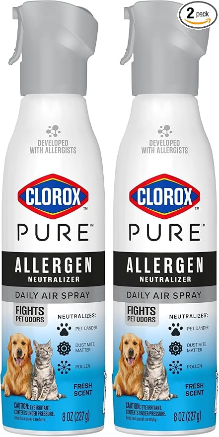 Clorox PURE Allergen Neutralizer Daily Air Spray, Fights Pet Odors, Fresh Scent, 8 Ounces (Pack of 2)