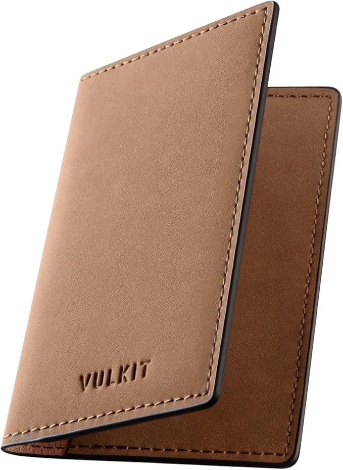 VULKIT Leather Business Card Holder 2 Sided Slim Business Name Card Organizer for Men or Women (Yangba LightBrown)