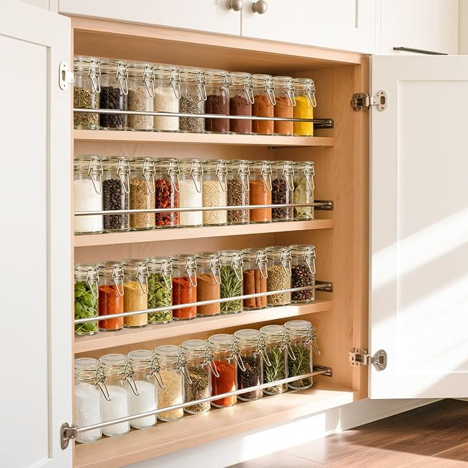 ComSaf Small Glass Spice Jars with Airtight Lids 4 oz 6 Pack with Labels | Seasoning herbs powders, Salt pepper chili, Spice rack cabinet organization, Small size, Funnel included, Party favors
