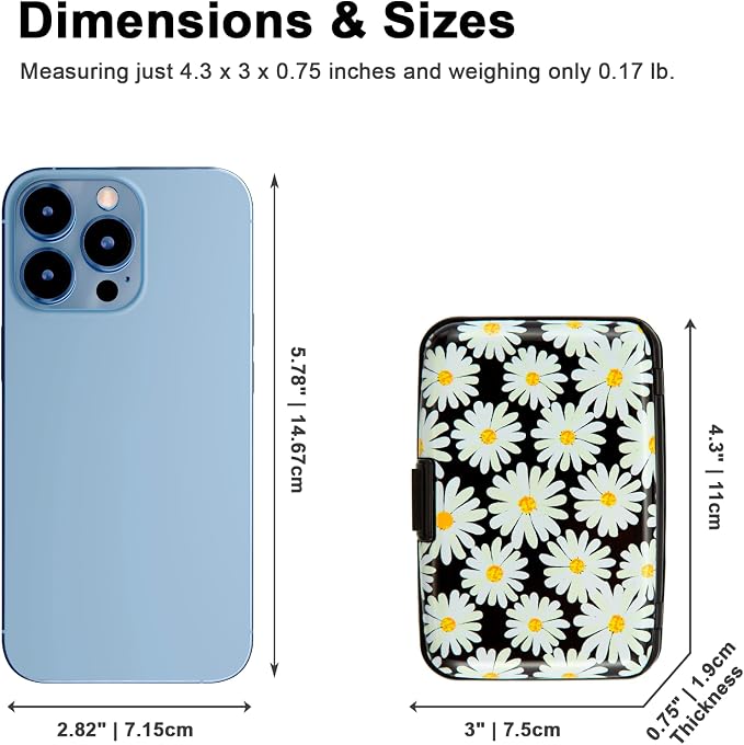 Credit Card Holder, Metal Card Wallet RFID Blocking Mini Slim Aluminum Business Hard Card Case for Women Men (Daisy)
