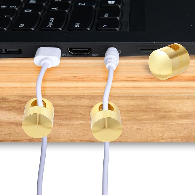 SmallCat 10 Sets Charger Holders for Cords, Gold Color Adjustable Cable Anchor Holders, Adhesive Metal Cord Clips, Cable Management Wire Organizers for Desk, Office, Nightstand