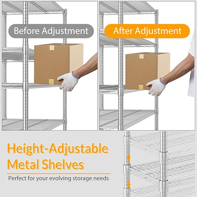 Himimi Storage Shelves with Wheels, 5-Tier Heavy Duty Steel Wire Rack Storage Shelving, Adjustable Metal Storage Shelves for Garage Kitchen Pantry Bathroom Laundry 18" D*60" W*82" H, Silver