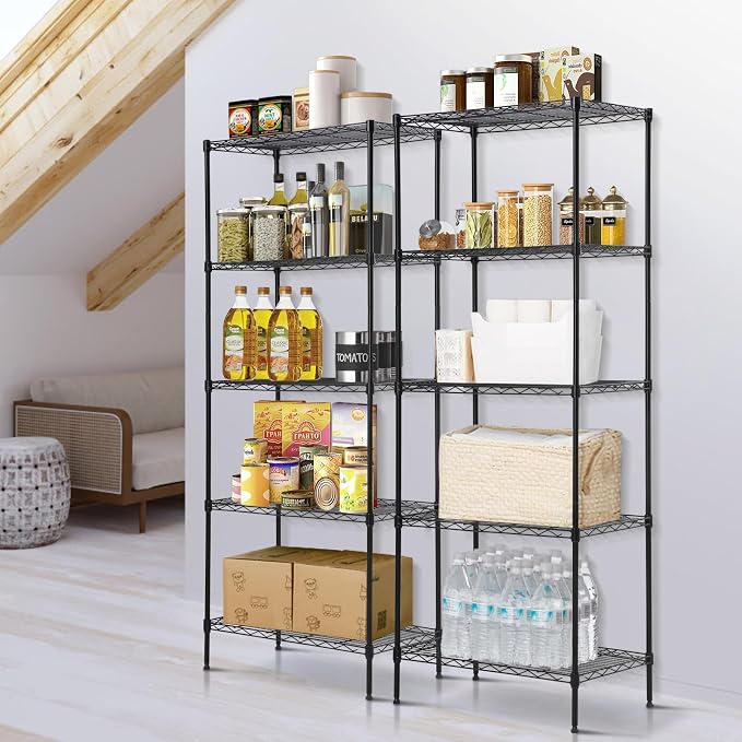 Meet perfect 5-Tier Wire Shelving Unit, 24" W x 14" D x 60" H Metal Storage Rack, NSF Certified Heavy Duty Garage Shelves, 750 lbs Capacity Adjustable Pantry Organizer for Kitchen, Laundry, Office