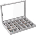Frebeauty 24 Grid Earring Organizer,Velvet Jewelry Tray with Clear Lid | Drawer Jewelry Organizer for Rings Studs Brooch,Adjustable Divider,Dustproof Design,Earring Storage,Trinket Box,13.8×9.5Inch