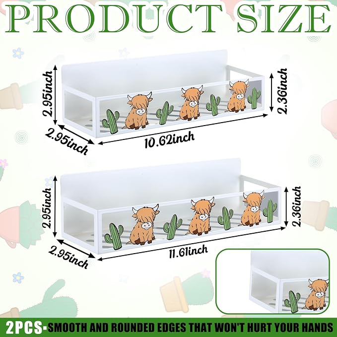 Beeveer 2 Pack Magnetic Spice Rack for Refrigerator Cute Highland Cow Cactus Farmhouse Kitchen Decor Spice Storage Rack Fridge Organizer Multi Purpose Magnet Shelf for Refrigerator Laundry Coffee Bar