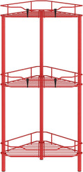 HuggieGems 3 Tier Floor Standing Corner Shower Caddy Organizer Shelf with Hooks, Bathroom Shelves Stand Rack, Red