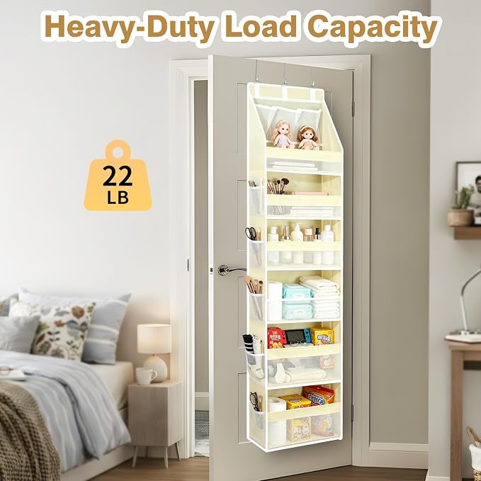 YooxArmor Over The Door Organizer, Hanging Storage with 6+10 Large Pockets, 22lbs Load Anti Tilt Behind Door Storage for Closet Bedroom Bathroom, White
