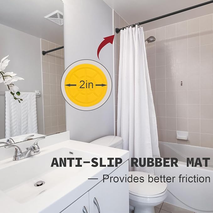 Thestoa Shower Curtain Rod Adjustable 43-92 inch, 1"Diameter Spring Tension Curtain Rod No Drill, Anti-Rust Non-Slip Shower Rod, Black Shower Curtain Rod for Bathroom Tension