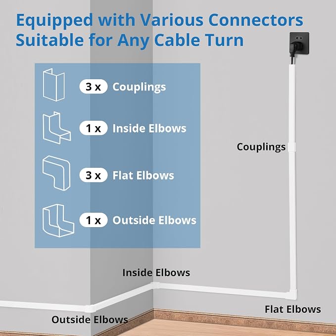 One-Cord Hider Kit, 126in (8 x L15.7in) Cable Covers for Wires on Wall, Mini Wire Hider for Wall Mounted TV, Beige Cable Raceway, Paintable Cord Cover Cable Management for Home Office, W0.6in x H0.4in