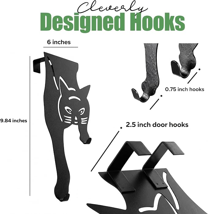 Evelots Cat Over The Door Hooks for Hanging-Set of 2 Black-Over The Door Organizer-Strong Metal Hooks