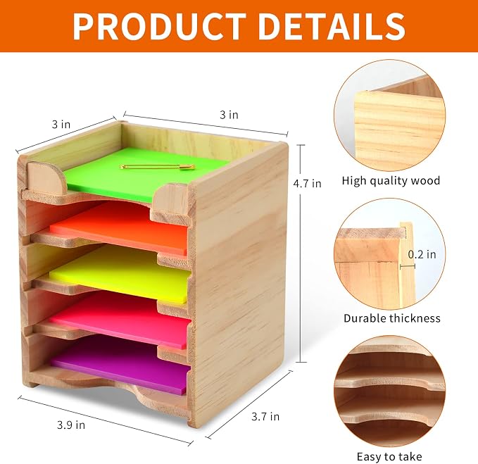 Sticky Note Holder Sticky Note Organizer 3”x3” Wood Sticky Notes Holder Desktop Non Sticky Notes Sticky Notepad Organizer for Office Home School Desk Accessories Stationery Supplies Organizers