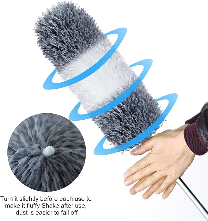 Microfiber Feather Duster, 110 Inch Extendable Telescoping Pole Duster with Bendable Washable Head, Long Handle Cleaning Duster for Ceiling Fan, High Ceiling, Blinds, Furniture and Cars (2 Pcs)