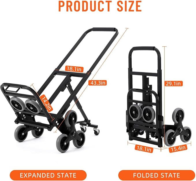 330 LBS Stair Climbing Dolly for Stairs, 10-Wheel Stair Climbing Cart, Folding Climber Hand Truck Dolly with Telescoping Handle for Moving, Office & Warehouse