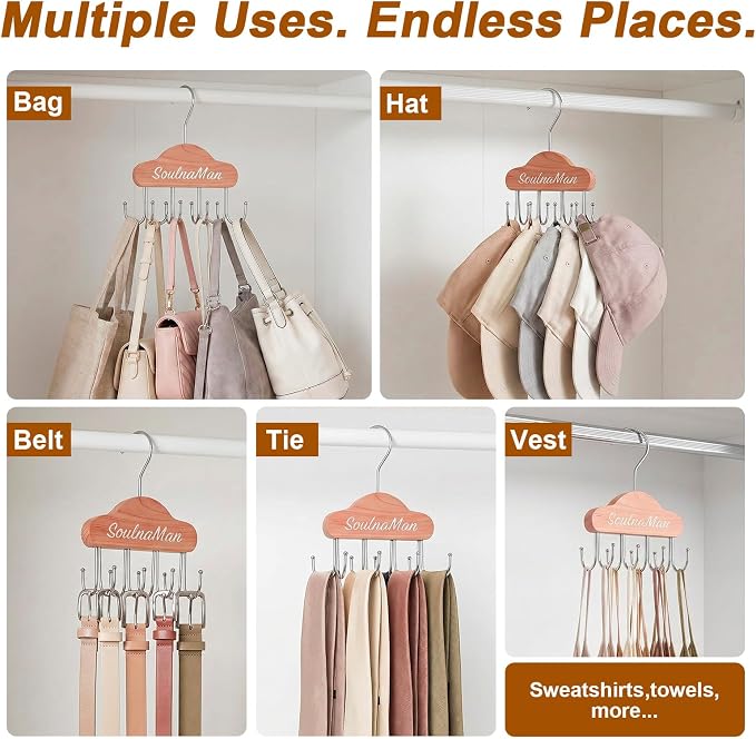Bra Hanger for Closet Organizer, Cedar,2 Pack 8 Hook | Space Saving Wooden Tank Top Hangers with 8 Foldable Hooks & Holds 24 Items, Storage for Bras, Scarves, Belts, Ties and More