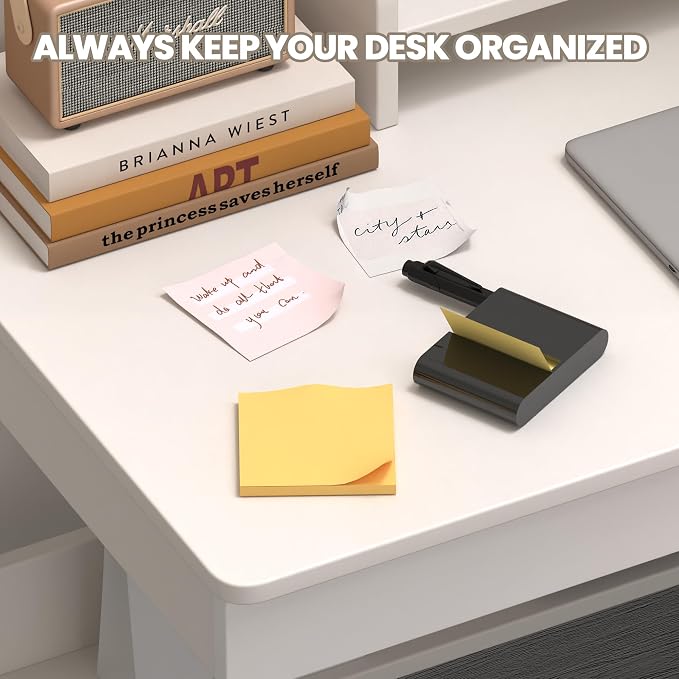 Acrylic Sticky Note Dispenser, Magnetic Sticky Note Holder for Post It Notes, 3 x 3 Inch Sticky Note Pen Organizer for Office Home Classroom, Black