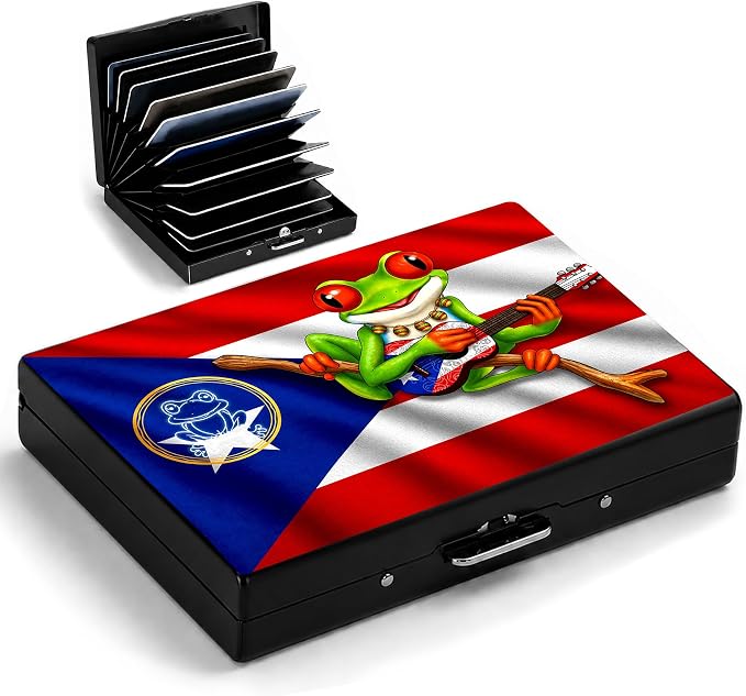 Flag Frog Metal Wallet Credit Card Protector Case Equipped RFID Blocking | with Pop-Up Button Slim Business Cards Holder Aluminum Cards Case Exclusive Flag Frog Gifts for Women Men