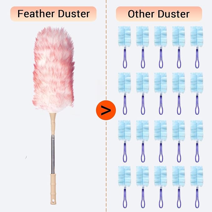 Lambswool Duster Extendable 22–55 Inch Natural Wool Duster with Flexible Head for Ceilings Furniture Blinds Electronics Washable Reusable-Red