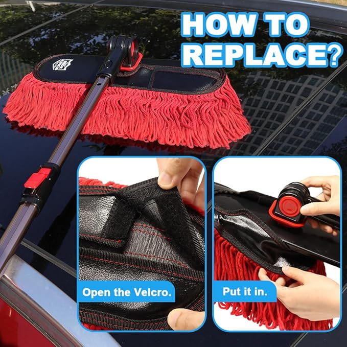 Auto Accessories Car Duster,Car Brush Replacement Kit,Scratch Free ，Feather Duster Exterior,Truck,SUV,RV and Motorcycle,Wax Cotton Hair,Dust Removal(2Mops & 1Board)