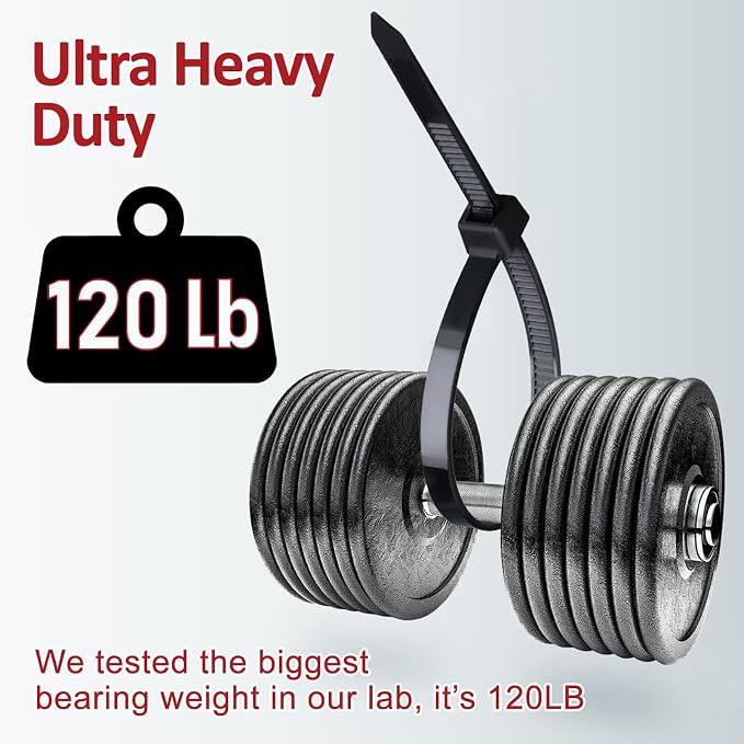 Zip Ties Heavy Duty 8 inch (500 Pack), Heavy Duty Cable Ties with 120 lb Tensile Strength for Outdoor Use, Black Wire Ties, Paloka