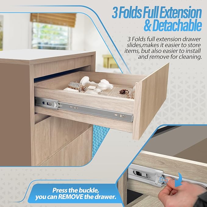 10 Pair Stainless Steel Full Extension Ball Bearing Drawer Slides 8 10 12 14 16 18 20 22 24 Inch 100 LB Load Capacity Side Mount Cabinet Rails Dresser Metal Runners Kitchen (16 inch,Stainless)
