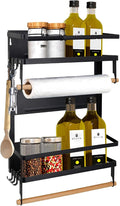 Jolitac Magnetic Fridge Spice Rack- Space Saving Organizer Black Shelf on Refrigerator, Kitchen Paper Towel Holder, Foldable Design (Black-Large)