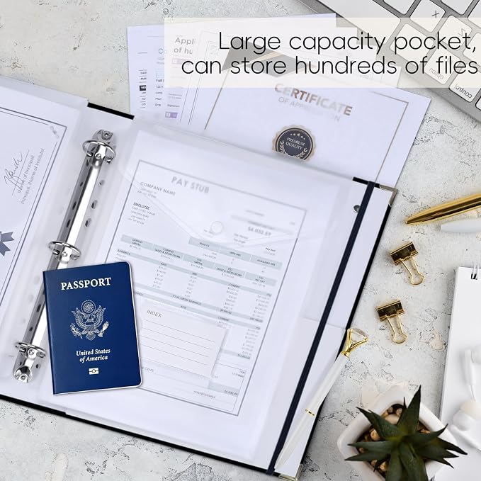 XKDOUS Important Document Organizer Emergency Binder Life Organizer Folio Folders with 9 Pockets Expanding File Storage Holder for Papers, Letters, Cards, Bills, Passports, Photos