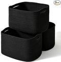 ICERZCZ Black Storage Baskets for Organizing Shelves, Toy Basket for Nursery, Woven Cotton Rope Basket for Decor, Towel Baskets for Bathroom, 15"x11"x9.5", 3 Packs, Black