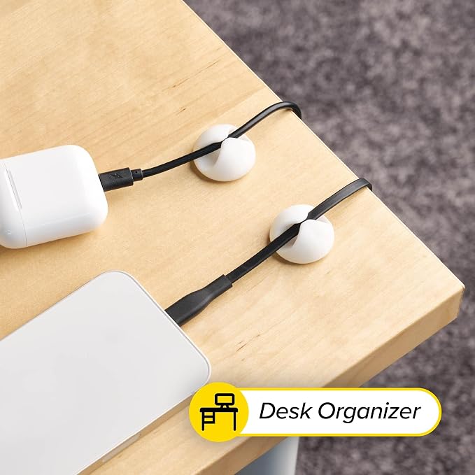 Wrap-It Storage Cable Clips - (Assorted 28-Pack) White - Desk and Nightstand Cable Holder for Phone and Bedside Table Cord Organizer