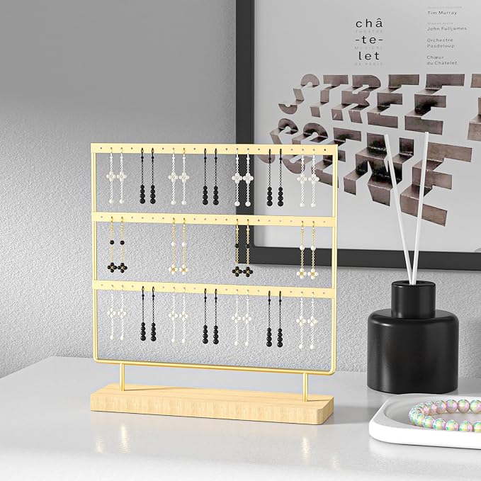 Julysky Earring Holder Organizer,Earring Holder Stand for Hanging Earrings,Earring Display Stand，Earring Organizer Stand，Earring Tree (Golden, 3 Layers)