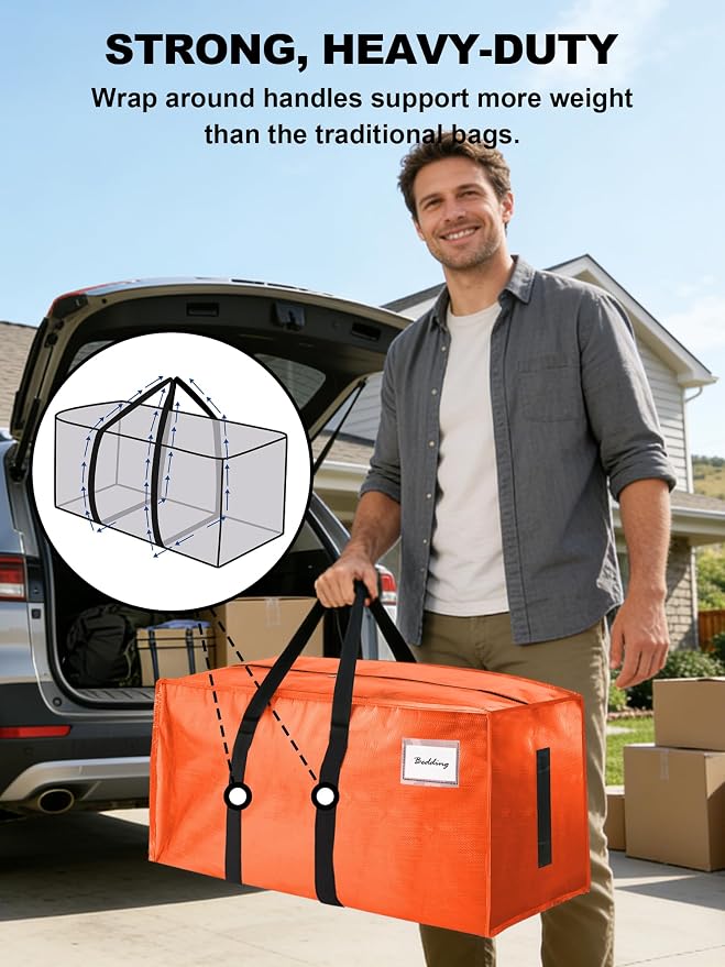 HOMESURE Supports 200lbs Heavy Duty Moving Bags - Strong Zipper & Wrap-Around Handles - Water-Resistant Storage Totes, Durable Alternative to Moving Boxes- 40 Pack -Multi-Color System for Easy Sorting