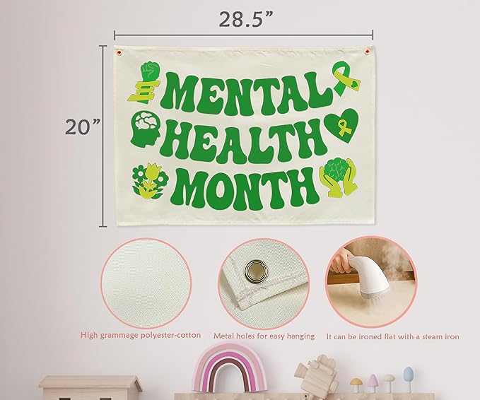 Classroom Wall Banner Decor-Teacher Gift-Inspirational Back to School Wall Art Flag Decor-Mental Health Month-Hanging Canvas Banner for Classroom Reading Corner Homeschool Teacher Office