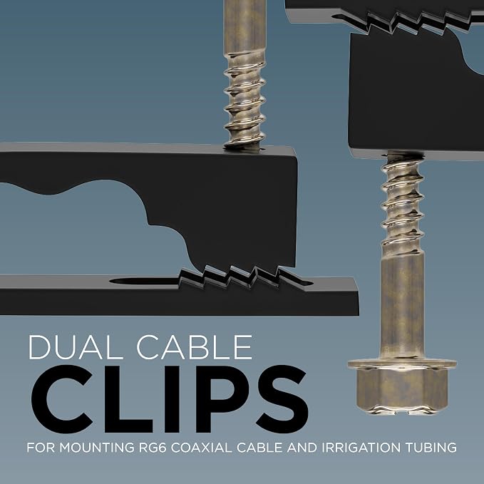 THE CIMPLE CO Dual Cable Clips with Screws - 1/2 Inch Coaxial Cable Clamps Outdoor - Exterior Cord Management for Coax, CAT Ethernet, Electrical Wire - Screw Clamps for Wires on Wall - 100 PCS, Black
