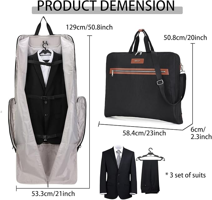 Waterproof Foldable Garment Bags for Travel, 51" Large Travel Hanging Bags for Clothes, Carry on Suit Bag with Strap for Men Women, Wrinkle Free Luggage Suit Cover for Business Trips(Brown)