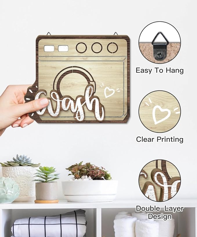 Putuo Decor Laundry Room Wall Decor Set, Farmhouse Style Wash Dry Fold Put Away Signs, Laundry Room Hanging Decor, Decorative Wall Art for Laundromats Home Utility Space
