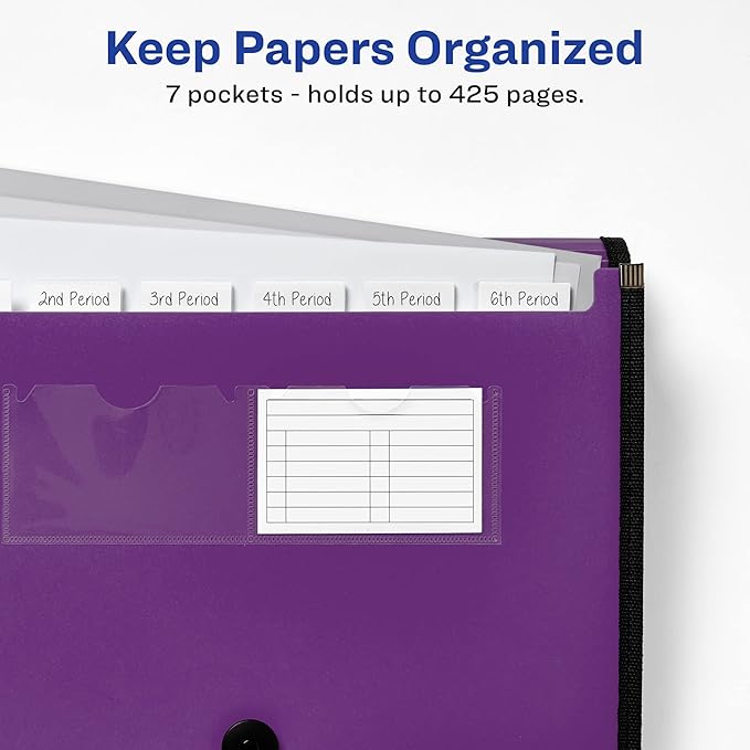 Avery Expanding File Folder Organizer, 7-Pocket Accordion File Organizer, Plum, Holds 425 Letter/A4-Size Sheets (73552) (Pack of 8)