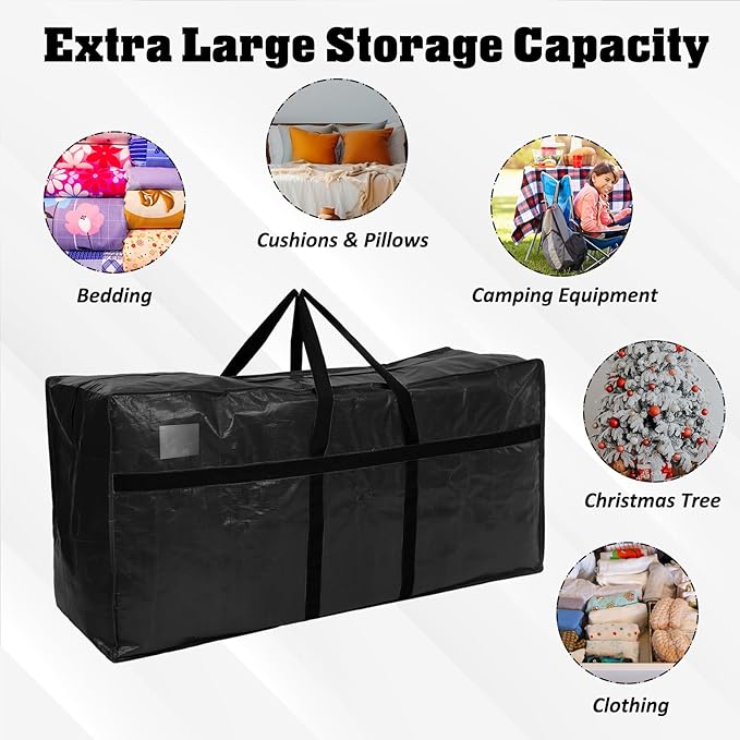 Windyun 4 Pack 121 Gallon Extra Large Moving Bags XXL Heavy Duty Storage Bag with Strong Zipper Handle Jumbo Big Tote Box Foldable for College Dorm Travel Clothes Duffle Blanket Pillow(Black)