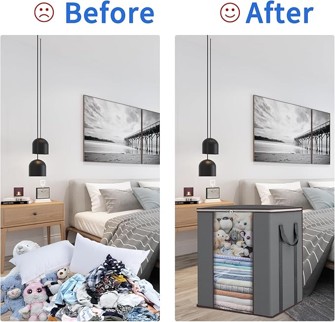 Fixwal Extra Large Blanket Storage Bags 120L 2 Pack Comforter Storage Bags with Reinforced Handles Breathable Clothes Storage Containers for King Comforter Bedding Pillow Sheet Grey