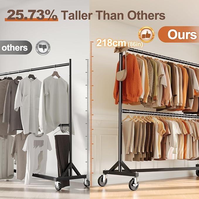 HOKEEPER Z Rack for Clothing Heavy Duty Clothes Rack Hold 550 LBS Commercial Garment Rack with Wheels Rolling Portable Z Base Rack for Bedroom, Laundry Room, Black, 22.8"D x 62.6"W x 87.8"H, 2 Packs