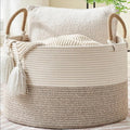KAKAMAY Large Blanket Basket 20"x13", Cotton Rope Woven Laundry Storage Basket, Baskets for Toy,Stuffed Animal Storage, Dog,Toy Box, Gift Basket for Living Room Nursery Baby Hamper (Beige)