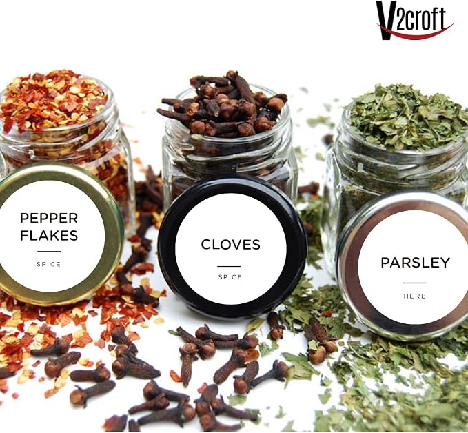 140 Spice Jar Labels, Black Text on White, 1.5" Round | Waterproof, Matte Backing, Seasoning Stickers, For Spice Containers/Bottles, Kitchen Organization Storage