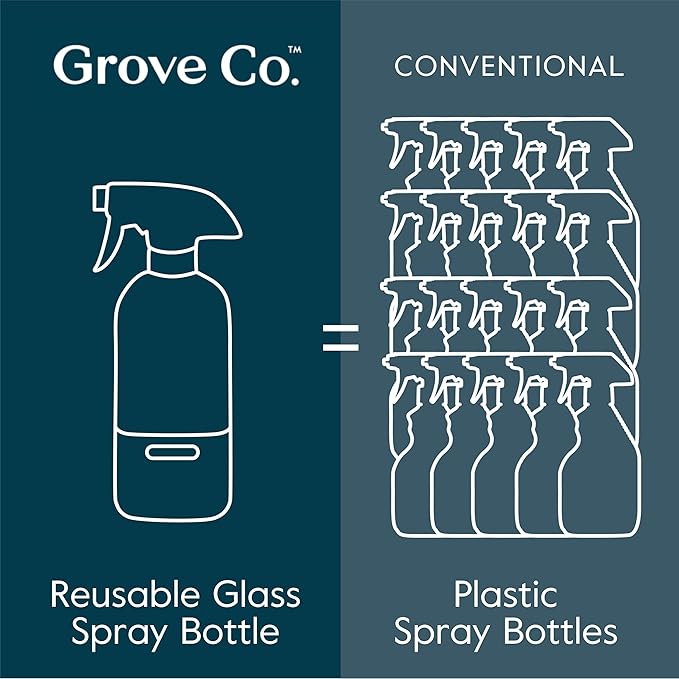 Grove Co. Refillable Glass Spray Bottles for Cleaning, 2 x 16 oz Bottles | Reusable; Custom Labels; Compatible with Grove Co. Cleaning Concentrates; No Plastic Waste; Durable, Recycled Glass