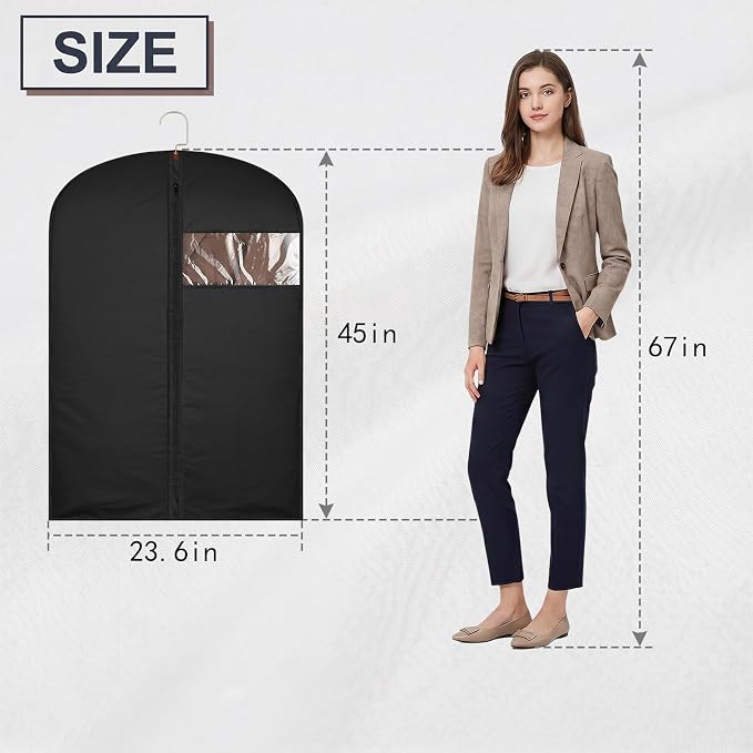 2Pcs Garment Bags Covers, 45Inch Hanging Clothes Bag, Suit Cover Bags with Clear Window for Hanging Closet Clothes Storage and Travel (2, Black, 45 inch)
