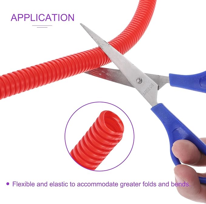 DMiotech 10ft Wire Loom Split Tubing 1/4 Inch, Cord Protectors from Pet Flexible Conduit Cable Management for Office, Home, Garden, Red