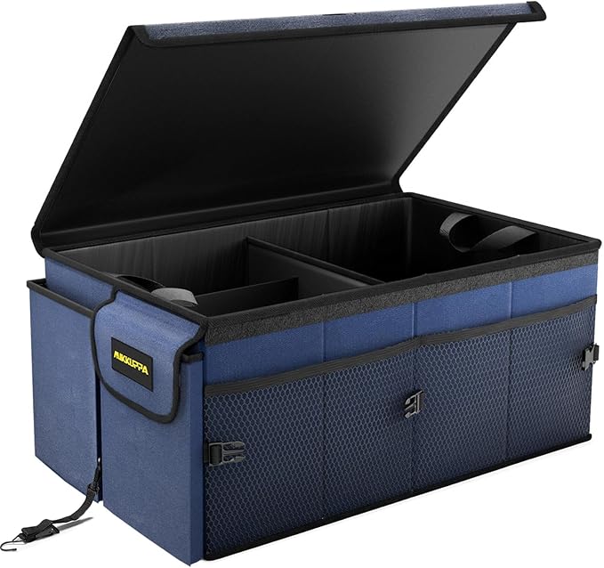 MIKKUPPA Car Trunk Organizer - 65L Collapsible Trunk Organizer with Lid, Sturdy Car Storage for SUV Auto Truck Van with Adjustable Straps and Non Slip Bottom (Blue)